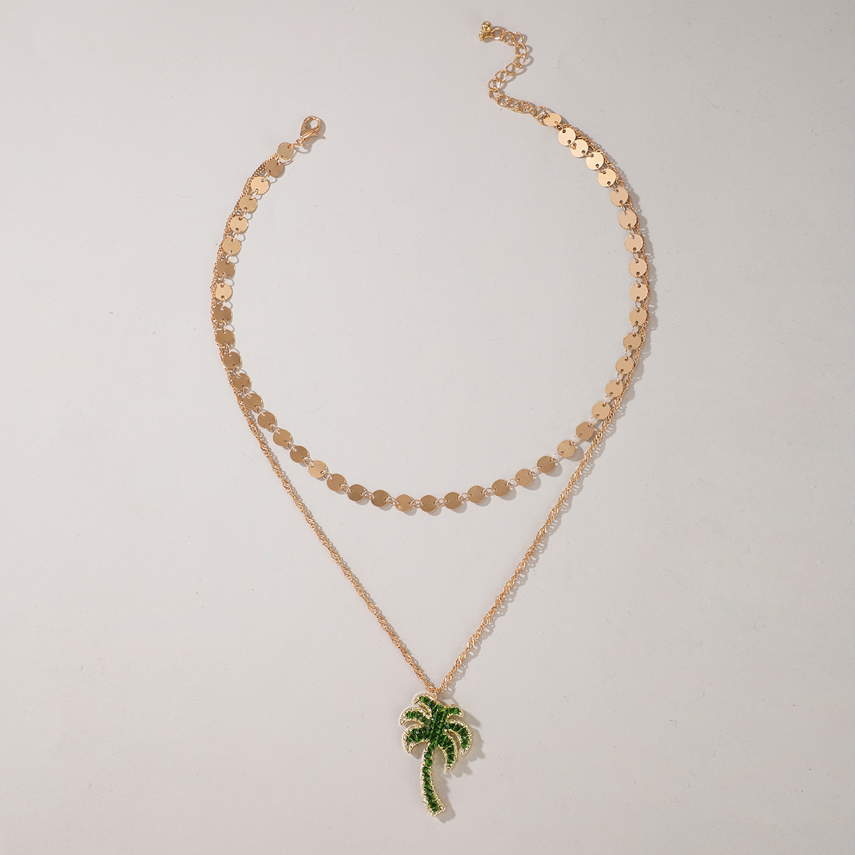 fashion disc tassel coconut tree pendant multilayer necklacepicture3