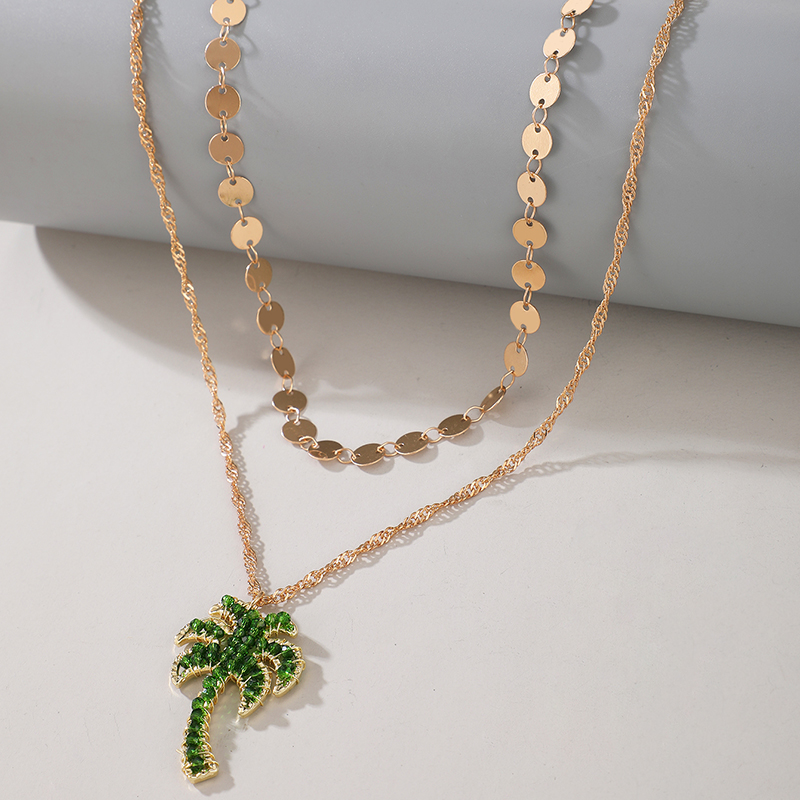 fashion disc tassel coconut tree pendant multilayer necklacepicture4