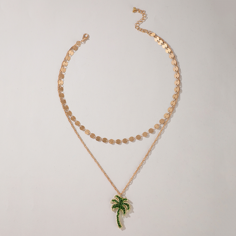 fashion disc tassel coconut tree pendant multilayer necklacepicture5