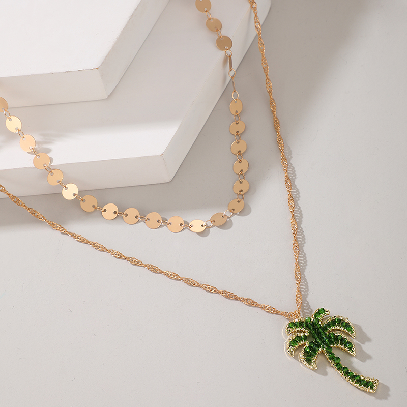 fashion disc tassel coconut tree pendant multilayer necklacepicture6