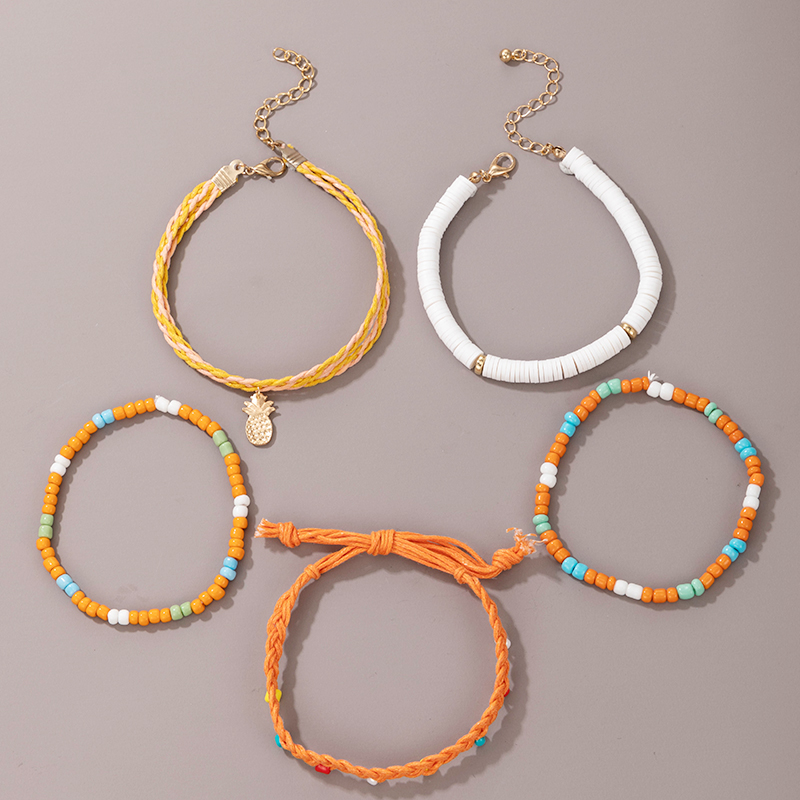 Bohemian contrasting color string beads pineapple bracelet 5piece setpicture1