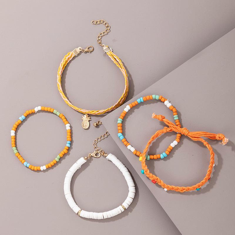 Bohemian contrasting color string beads pineapple bracelet 5piece setpicture2