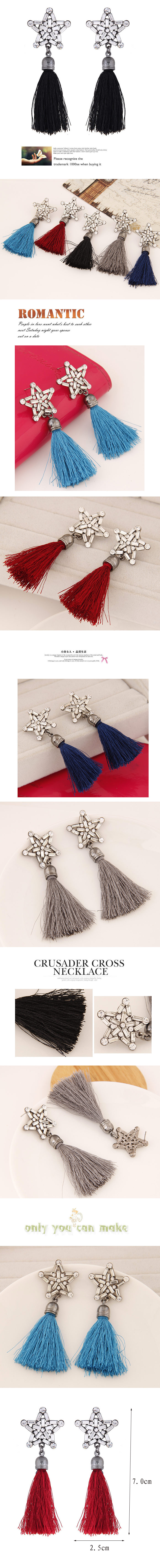 fashion metal bright fivepointed star tassel earringspicture1