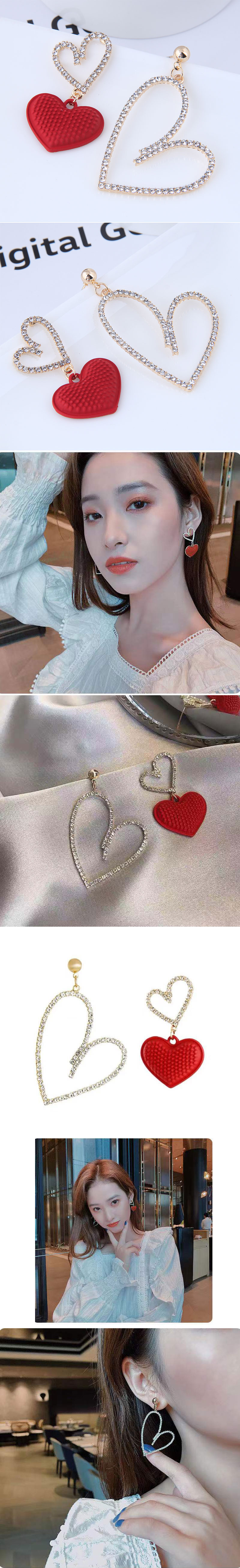 Fashion Metal Flash Diamond Heart Asymmetrical Earringspicture1