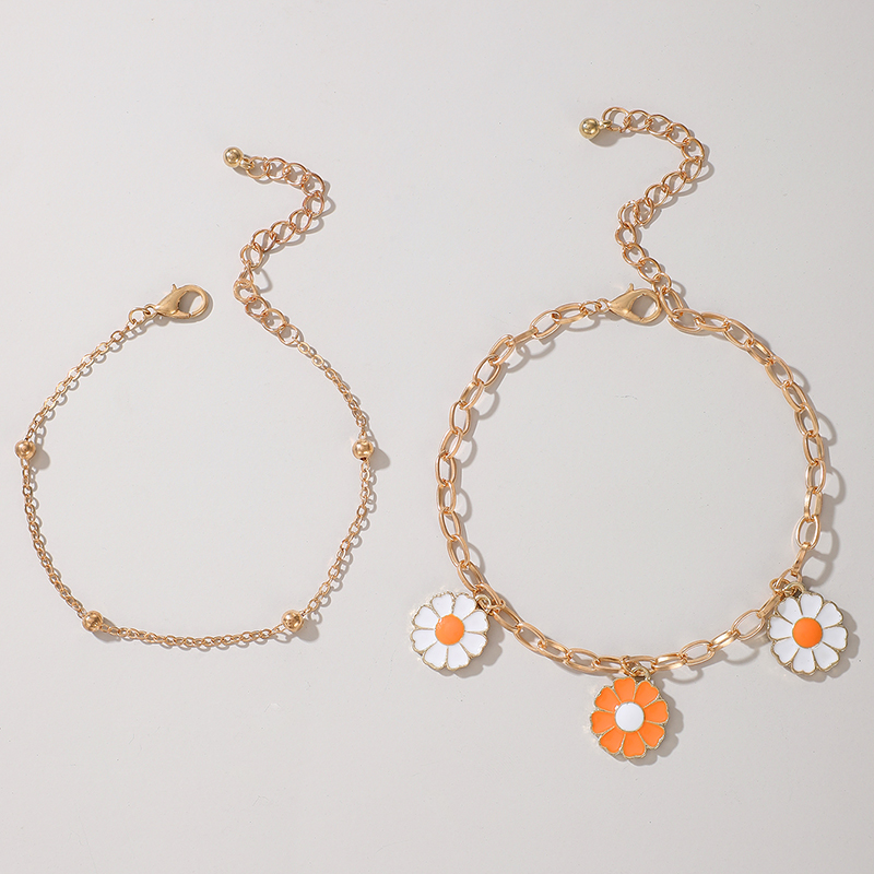 simple flower small daisy anklet 2-piece set