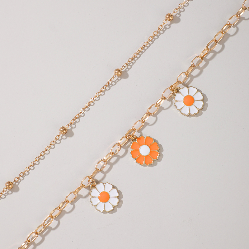 simple flower small daisy anklet 2-piece set