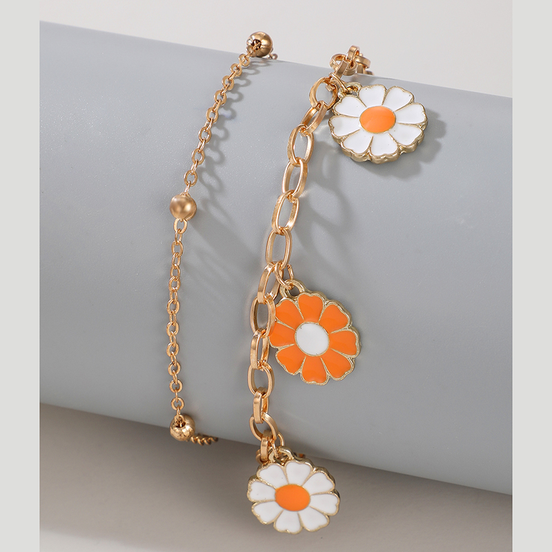 simple flower small daisy anklet 2-piece set