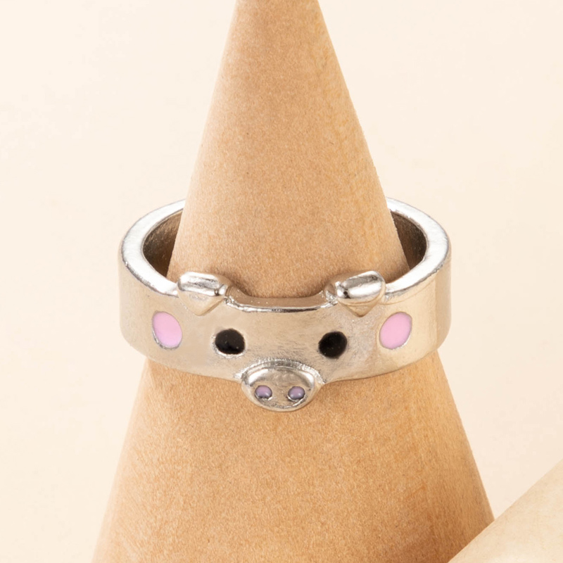 Nihaojewelry cute piggy pink drop oil open ring Wholesale jewelry