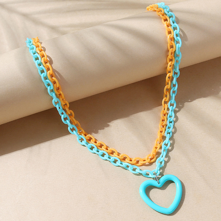 Nihaojewelry wholesale jewelry simple peach hollow heart pendent contrast color multi-layer necklace