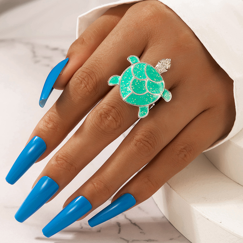 Nihaojewelry wholesale jewelry new alternative green turtle shape alloy ring