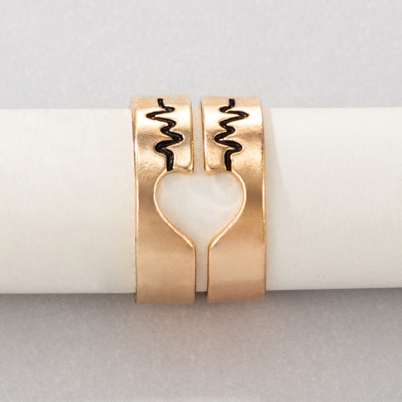 Nihaojewelry wholesale jewelry new golden ECG wave hollow heart couple ring 2piece setpicture2