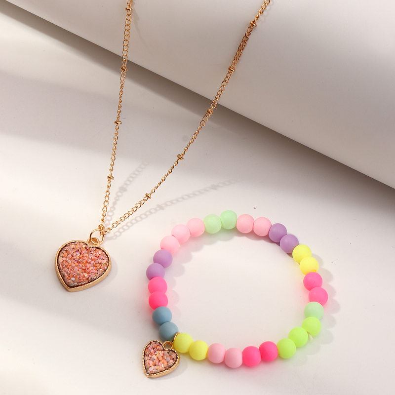 Nihaojewelry Wholesale Jewelry Korean Candy Color Beaded Heart Pendant Childrenu0027s Bracelet Neckl