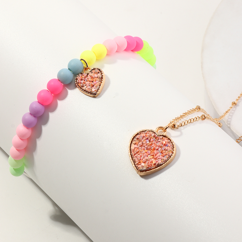 Nihaojewelry Wholesale Jewelry Korean Candy Color Beaded Heart Pendant Childrenu0027s Bracelet Neckl