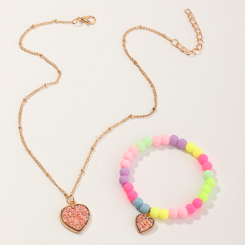 Nihaojewelry Wholesale Jewelry Korean Candy Color Beaded Heart Pendant Childrenu0027s Bracelet Neckl