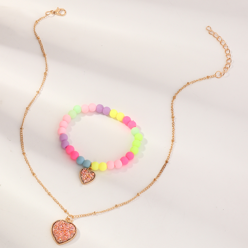 Nihaojewelry Wholesale Jewelry Korean Candy Color Beaded Heart Pendant Childrenu0027s Bracelet Neckl