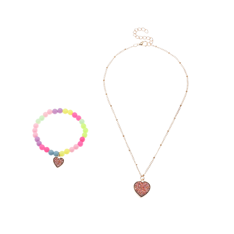 Nihaojewelry Wholesale Jewelry Korean Candy Color Beaded Heart Pendant Childrenu0027s Bracelet Neckl