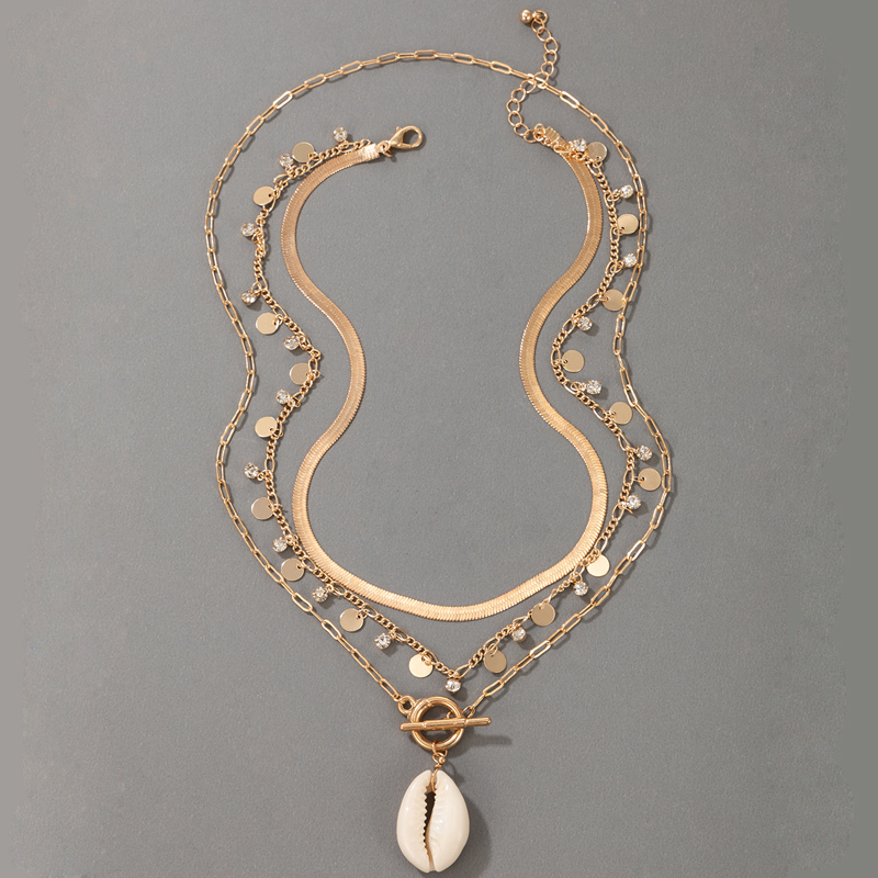 Nihaojewelry Grohandel Schmuck bhmische goldene Scheibe Quaste Muschel Anhnger mehrschichtige Halskettepicture1