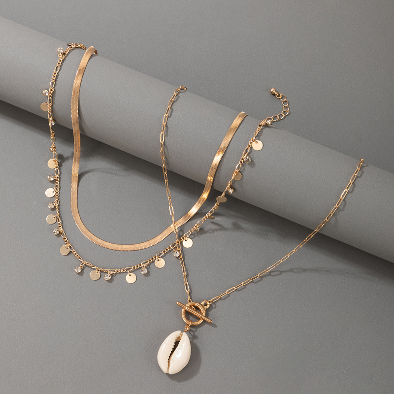 Nihaojewelry Grohandel Schmuck bhmische goldene Scheibe Quaste Muschel Anhnger mehrschichtige Halskettepicture2