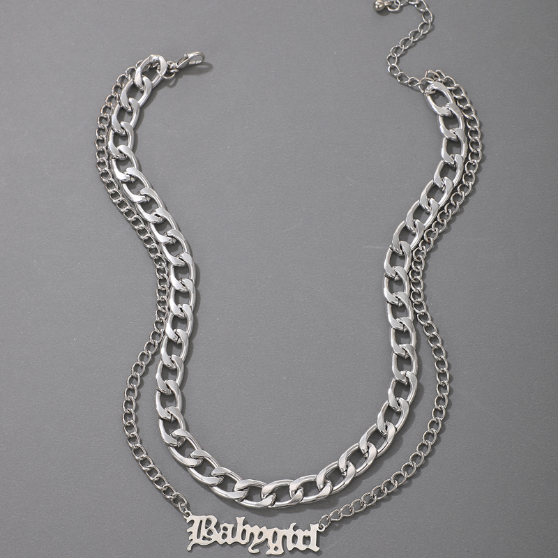 Nihaojewelry wholesale jewelry fashion trend silver letter pendant thick and thin double chain neckl