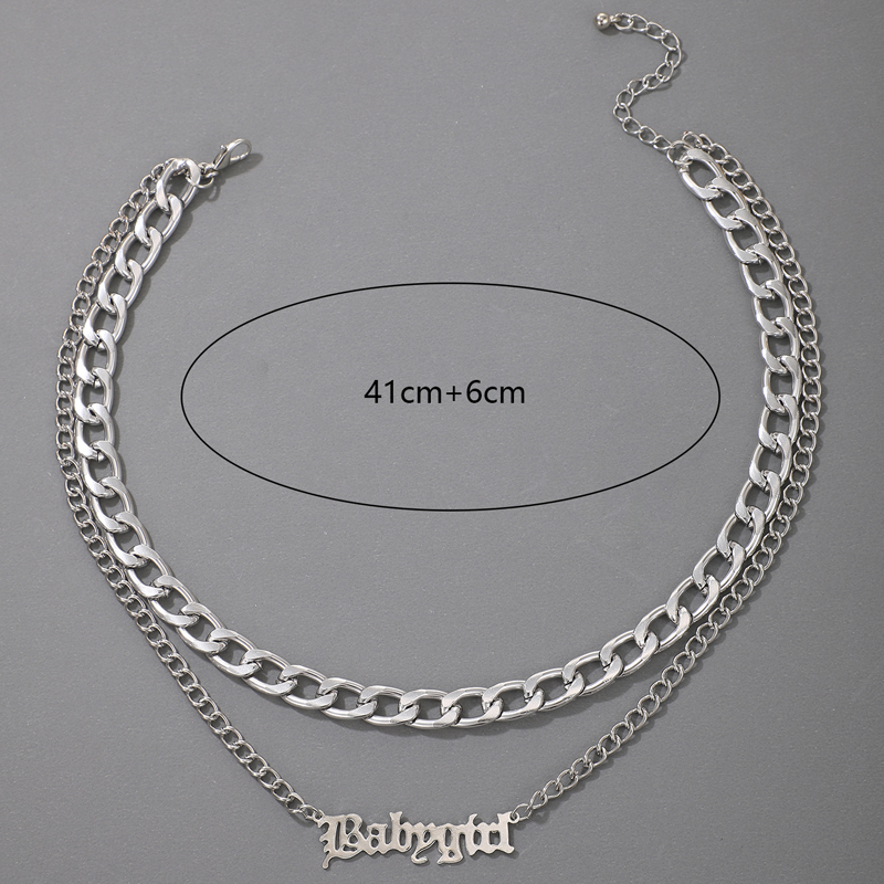 Nihaojewelry wholesale jewelry fashion trend silver letter pendant thick and thin double chain neckl