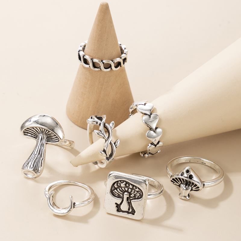 wholesale jewelry moon heart mushroom ring 7-piece set nihaojewelry