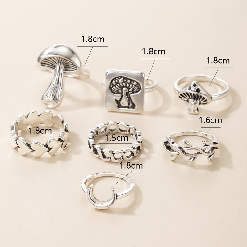 wholesale jewelry moon heart mushroom ring 7-piece set nihaojewelry