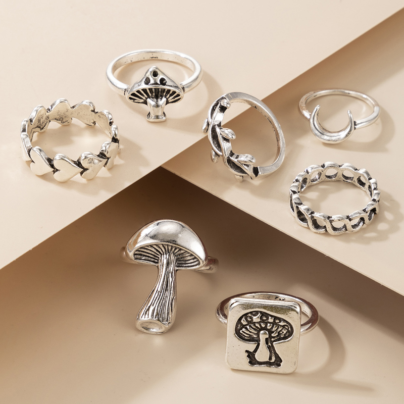 wholesale jewelry moon heart mushroom ring 7-piece set nihaojewelry