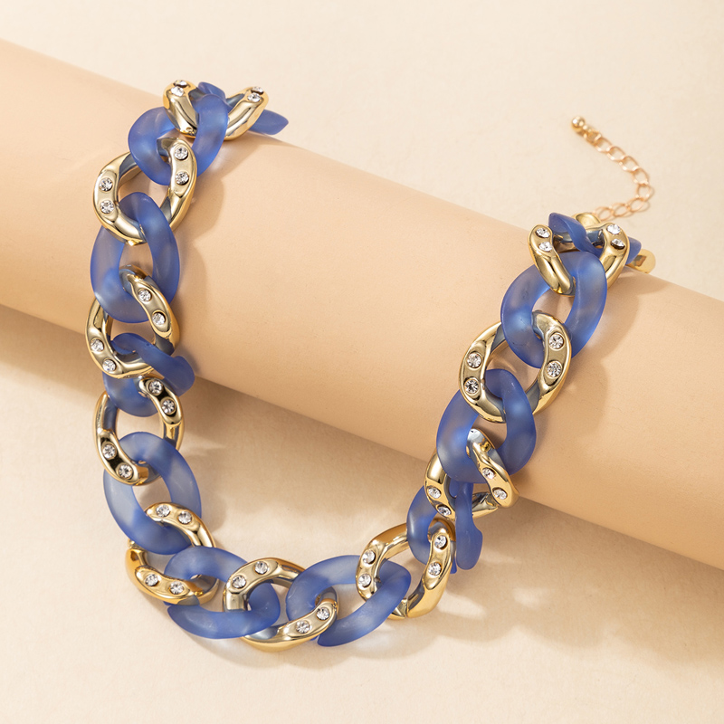 Nihaojewelry wholesale jewelry new blue and purple metal diamond thick chain necklace