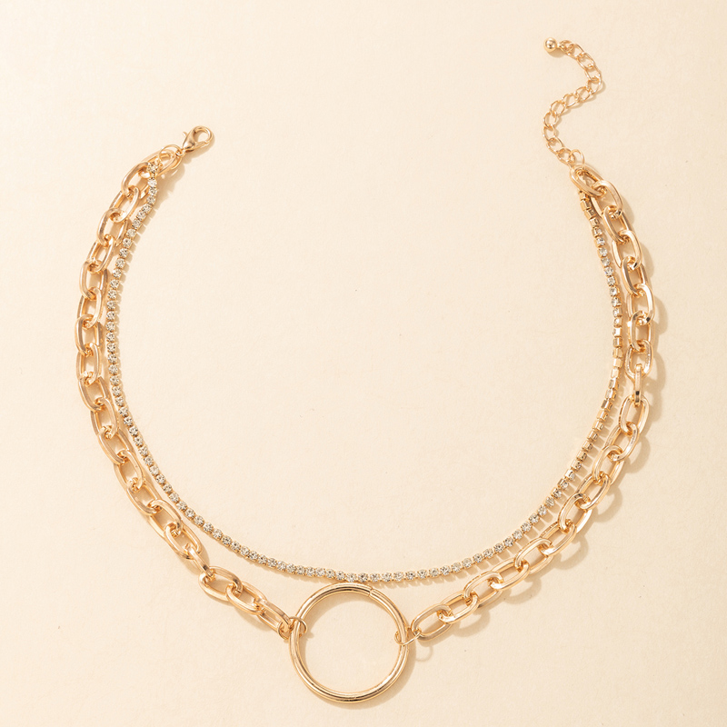 Nihaojewelry wholesale jewelry punk hollow big circle pendant rhinestone double layer necklacepicture2
