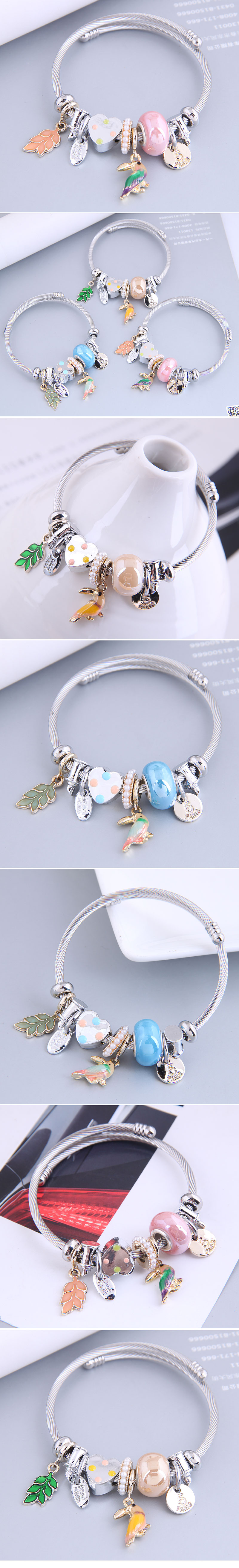 wholesale jewelry fashion metal leaf bird pendant bracelet Nihaojewelry