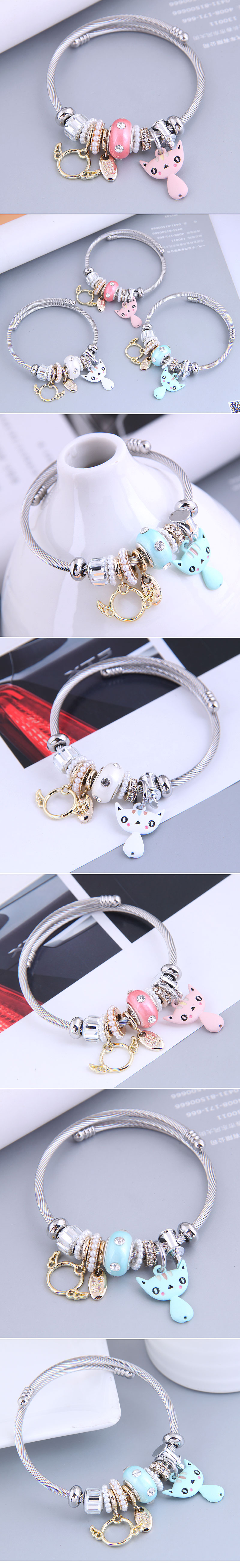 Nihaojewelry wholesale jewelry fashion metal angel cat pendant geometric bracelet