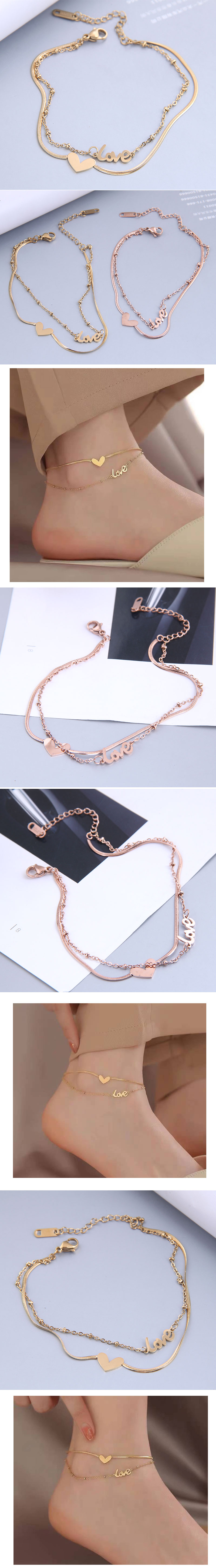 wholesale jewelry letters love titanium steel double layer anklet Nihaojewelry