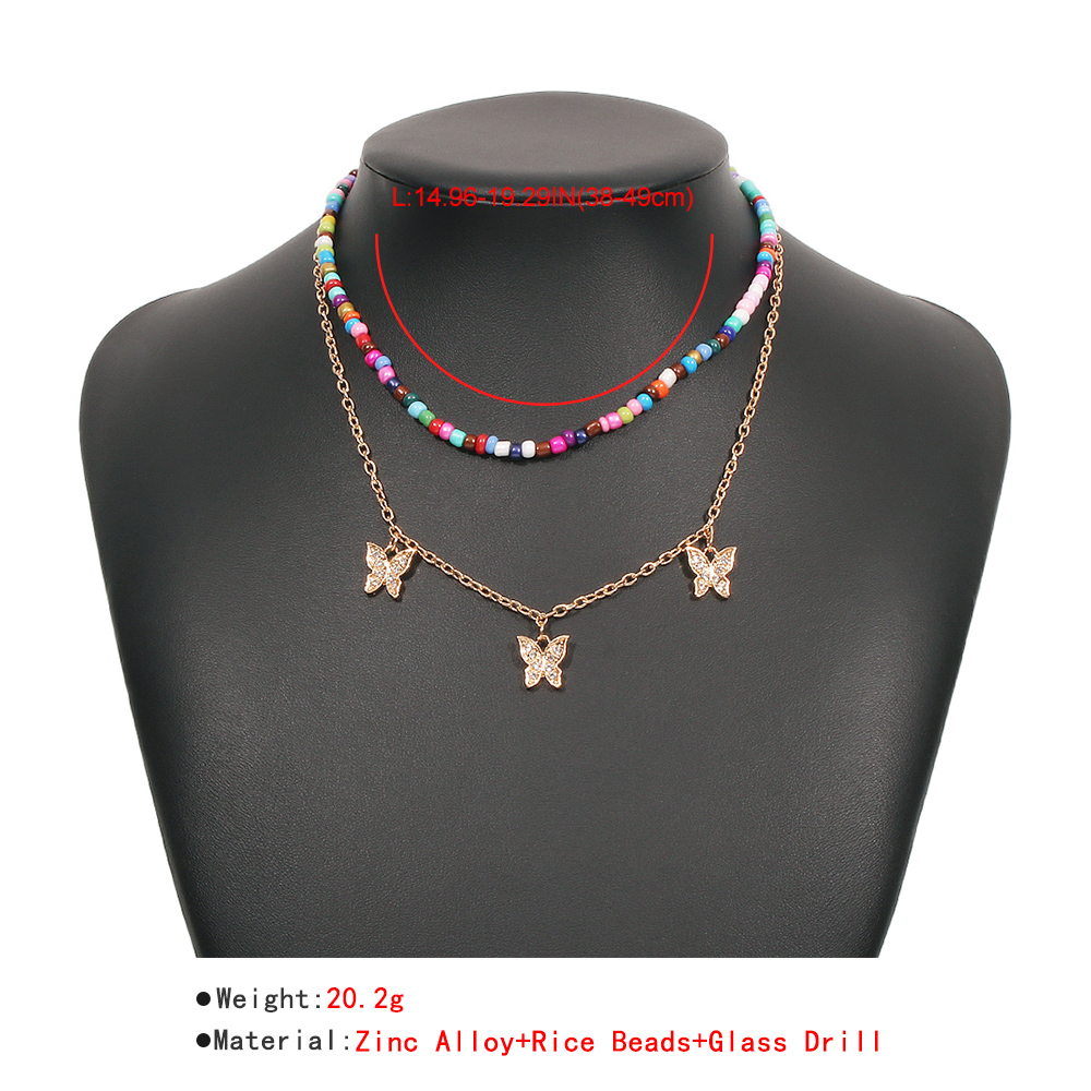 Grohandel Schmuck Bhmische Art Farbe Perlen Schmetterling Anhnger Doppelschicht Halskette Nihaojewelrypicture2