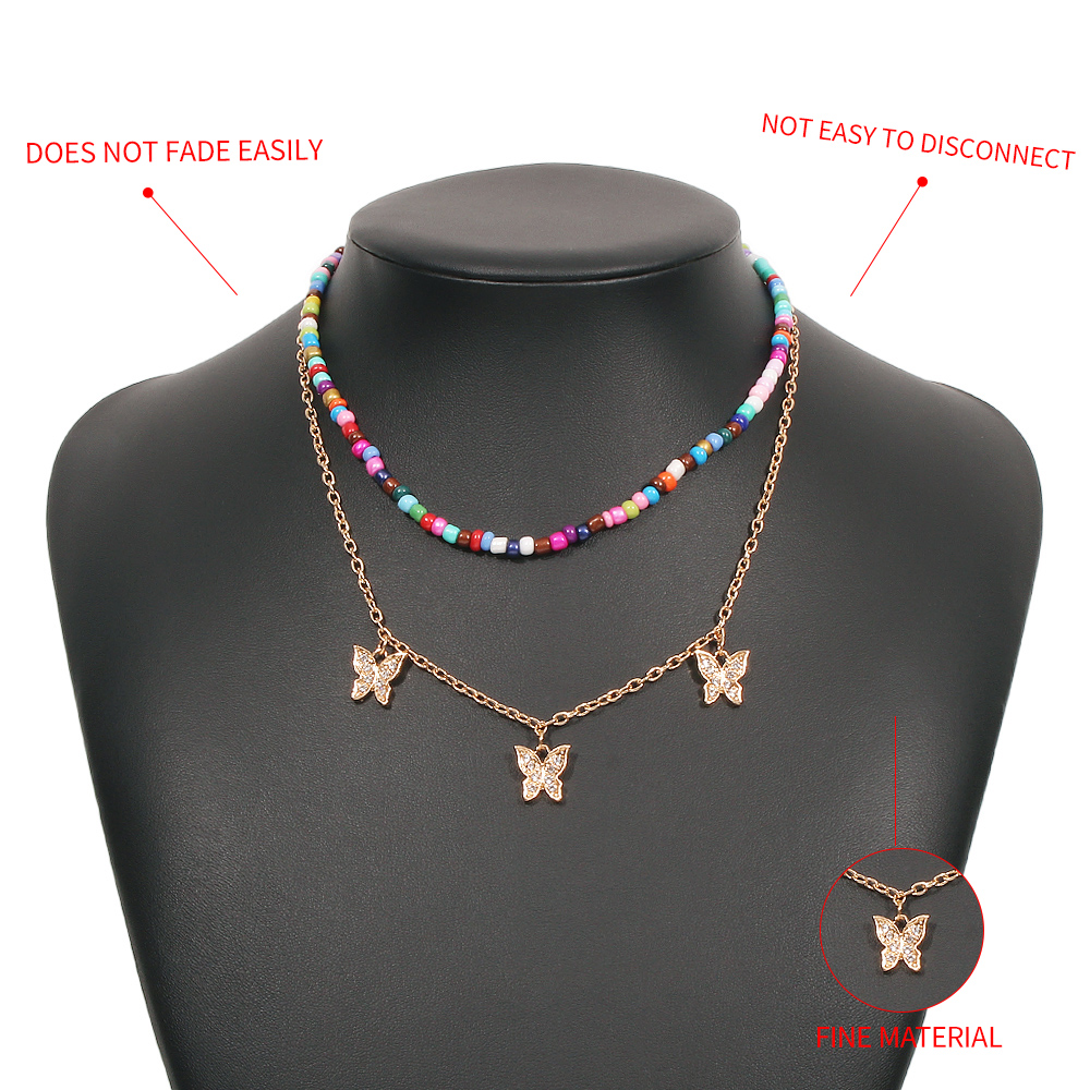 Grohandel Schmuck Bhmische Art Farbe Perlen Schmetterling Anhnger Doppelschicht Halskette Nihaojewelrypicture3
