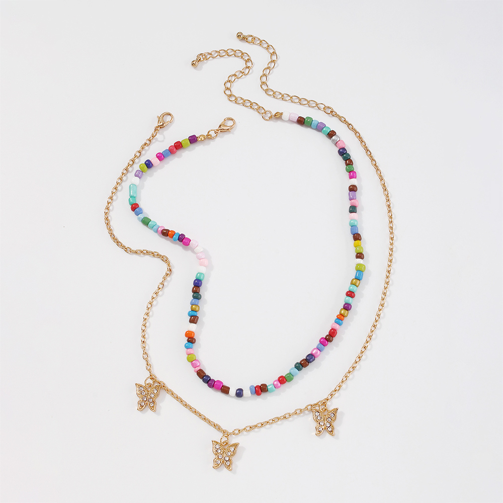 Grohandel Schmuck Bhmische Art Farbe Perlen Schmetterling Anhnger Doppelschicht Halskette Nihaojewelrypicture4