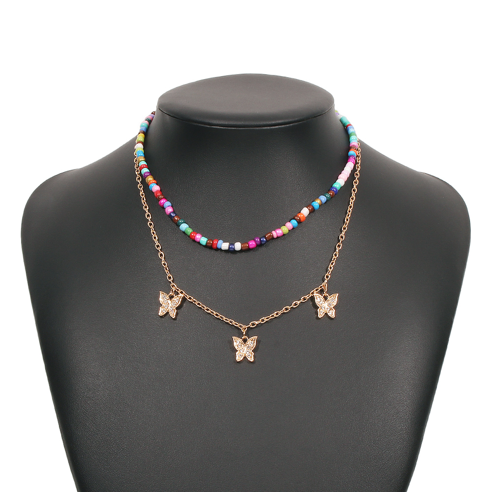 Grohandel Schmuck Bhmische Art Farbe Perlen Schmetterling Anhnger Doppelschicht Halskette Nihaojewelrypicture5