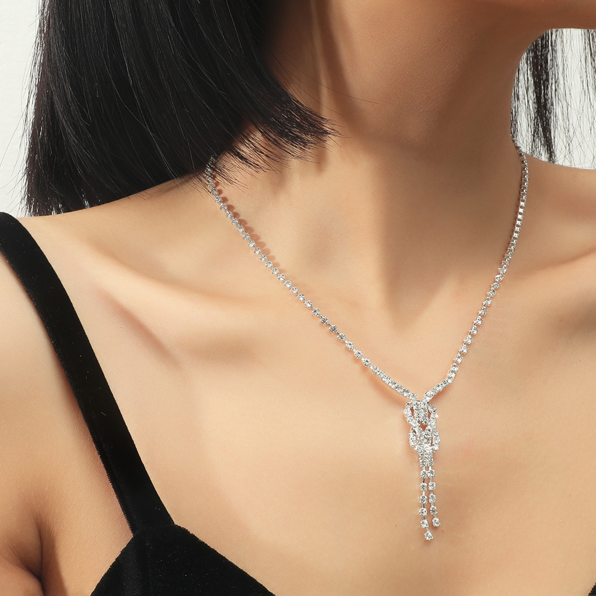 Grohandel Schmuck geometrische Diamant Quaste Kupfer Ohrringe Halskette Set Nihaojewelrypicture2