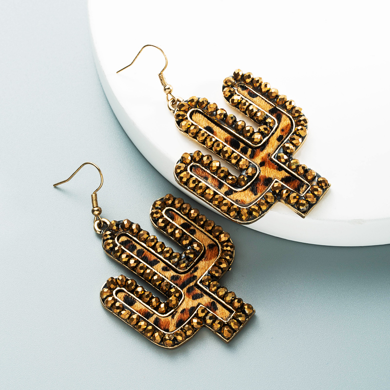 wholesale new creative leather leopard print cactus earrings Nihaojewelrypicture4