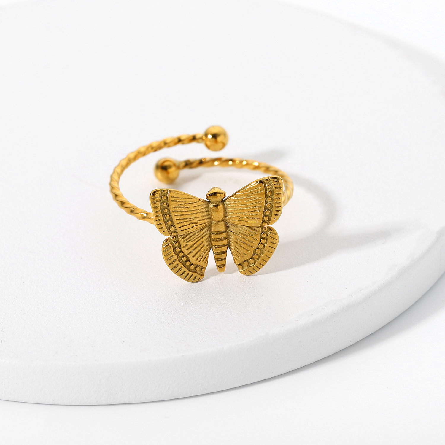 18K vergoldeter Edelstahl ffnung verstellbarer Schmetterlingsring Grohandel Nihaojewelrypicture2