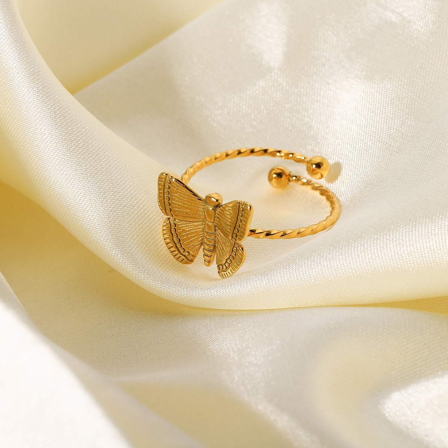 18K vergoldeter Edelstahl ffnung verstellbarer Schmetterlingsring Grohandel Nihaojewelrypicture5