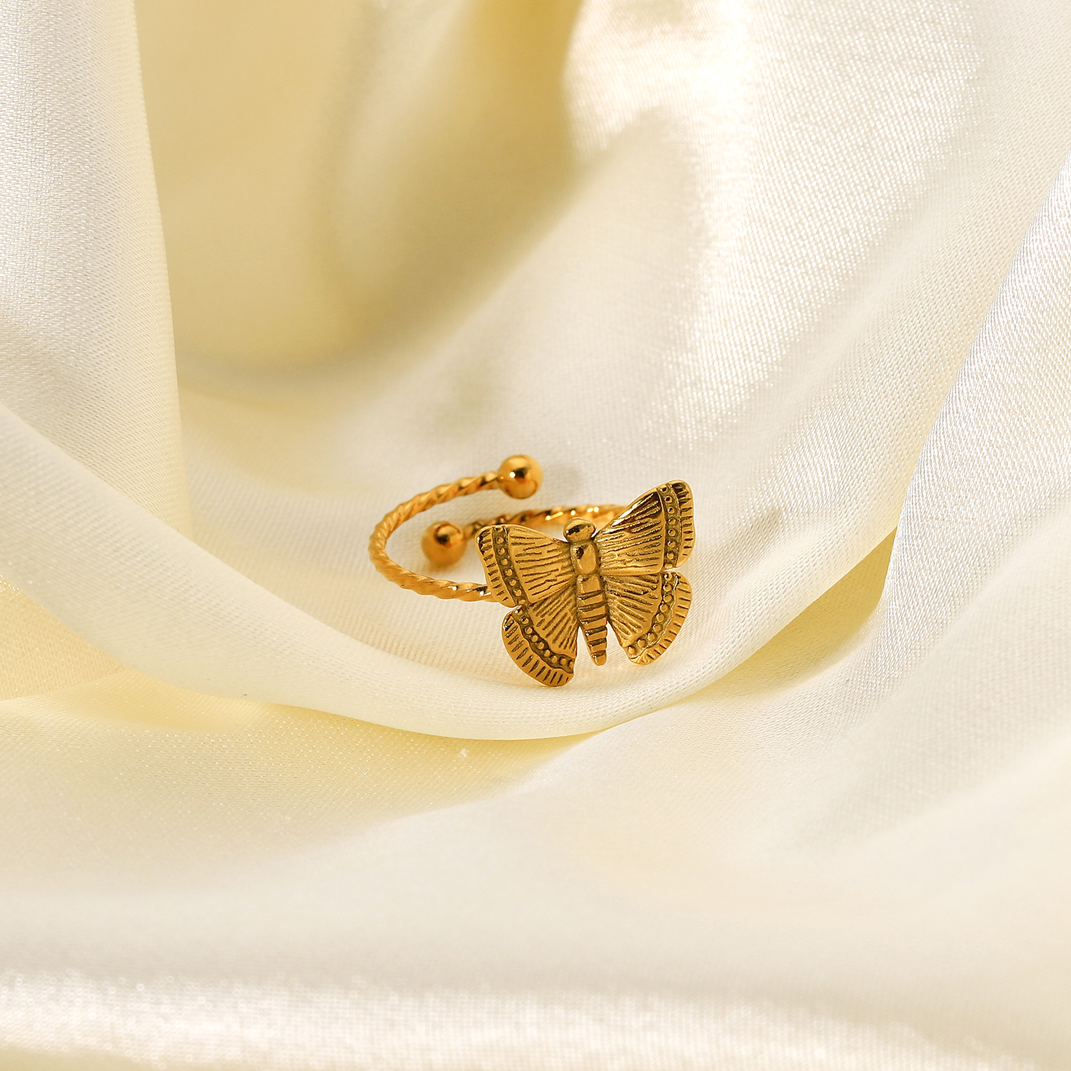 18K vergoldeter Edelstahl ffnung verstellbarer Schmetterlingsring Grohandel Nihaojewelrypicture7