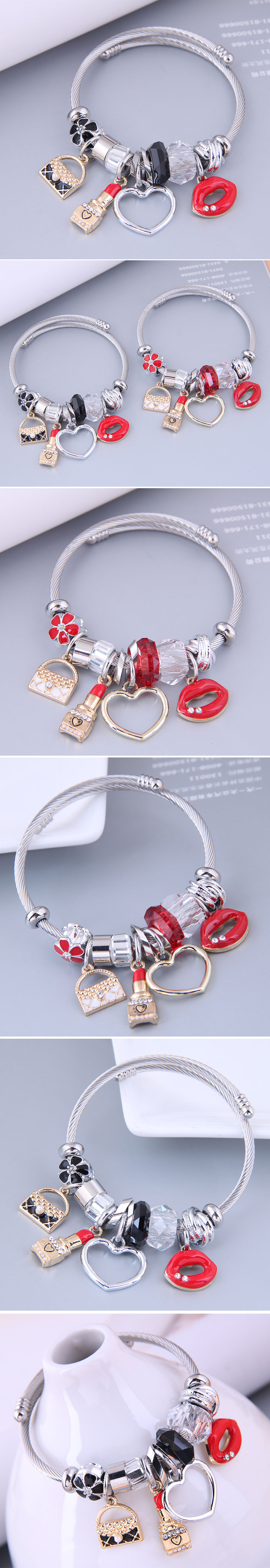 Nihaojewelry wholesale jewelry fashion metal bag lipstick heart lips multi-element pendant bracelet