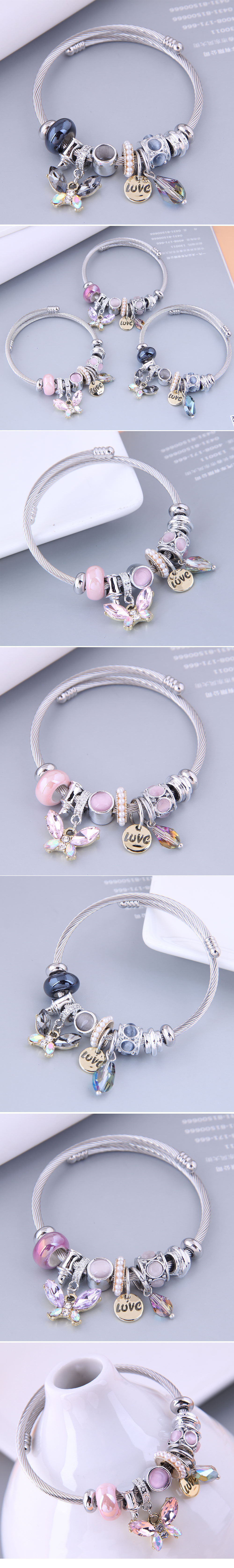 Nihaojewelry wholesale jewelry fashion metal butterfly LOVE water drop pendant bracelet