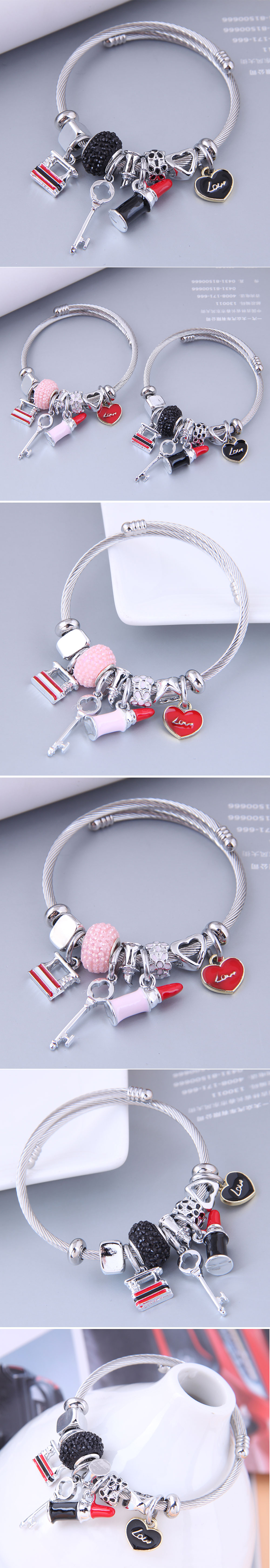 Nihaojewelry wholesale jewelry simple heart lock lipstick multi-element pendant bracelet