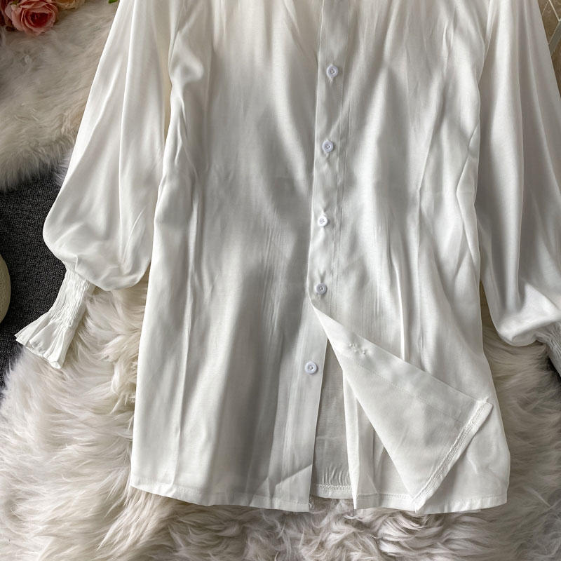 wholesale jupe chemise  manches longues en tricot de couleur unie costume deux pices nihaojewelrypicture6