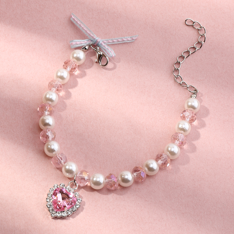 Heart rhinestone pendent pearl crystal chain bracelet wholesale Nihaojewelry