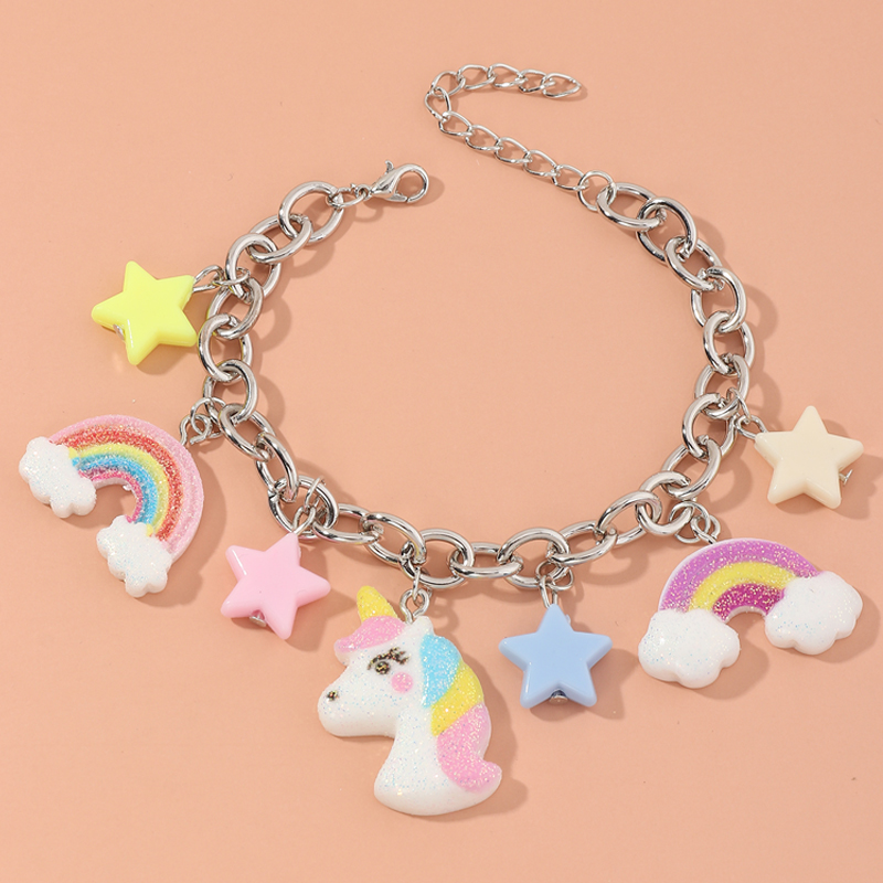 Metal chain unicorn rainbow star pendant bracelet wholesale Nihaojewelry