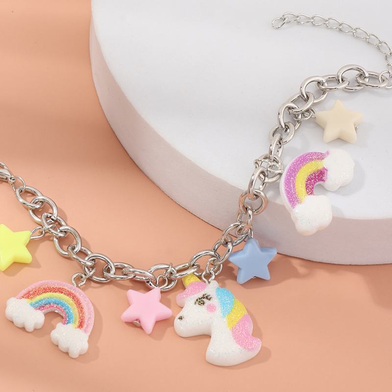 Metal chain unicorn rainbow star pendant bracelet wholesale Nihaojewelry