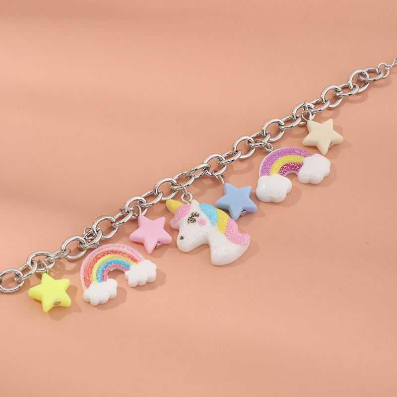 Metal chain unicorn rainbow star pendant bracelet wholesale Nihaojewelry