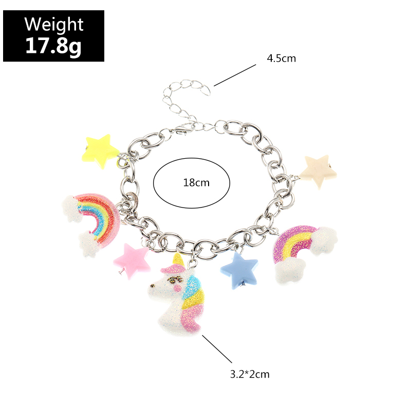 Metal chain unicorn rainbow star pendant bracelet wholesale Nihaojewelry